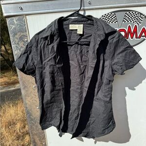 Linen Blend Black Button-Up Shirt